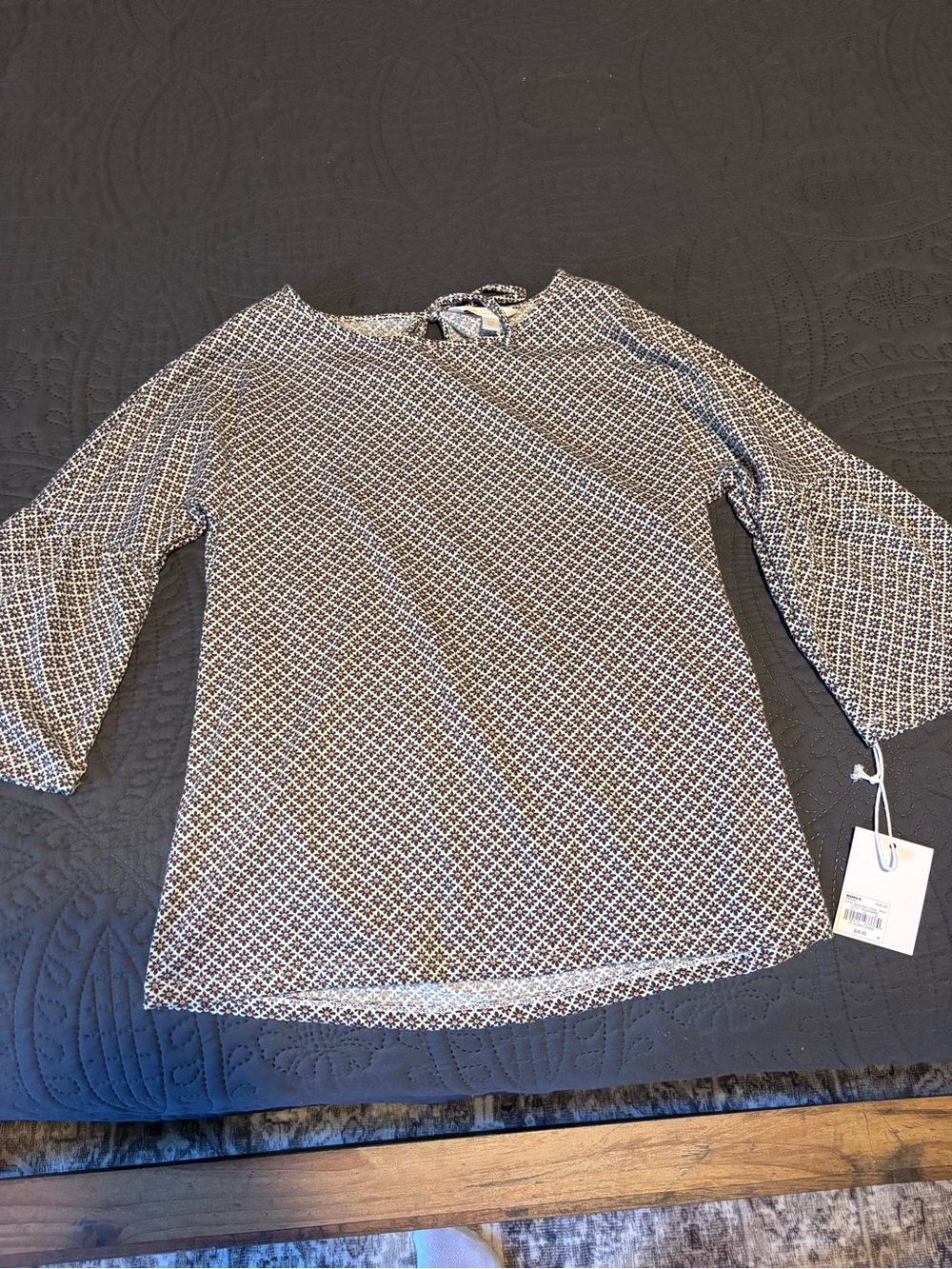 LC Lauren Conrad Navy and White Geometric Blouse